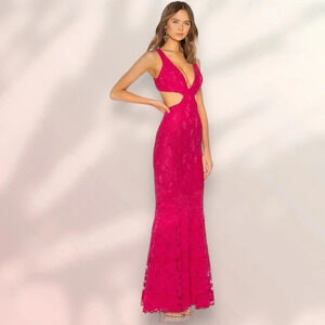 NWT Lovers+ Friends All Over Lace Mermaid Gown in Raspberry Sorbet Size S